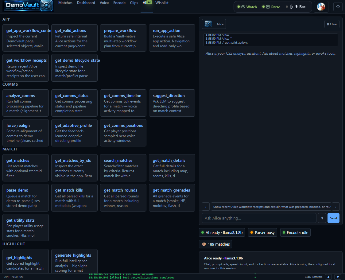 DemoVault Alice queue