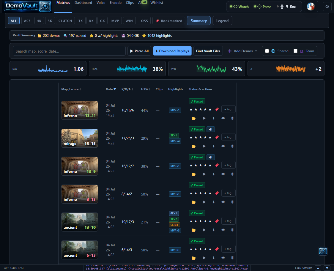 DemoVault match filters