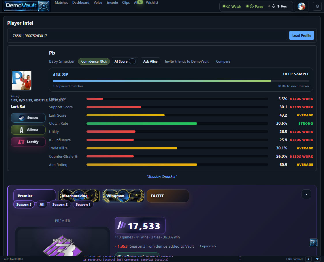 DemoVault profile binds and config tab