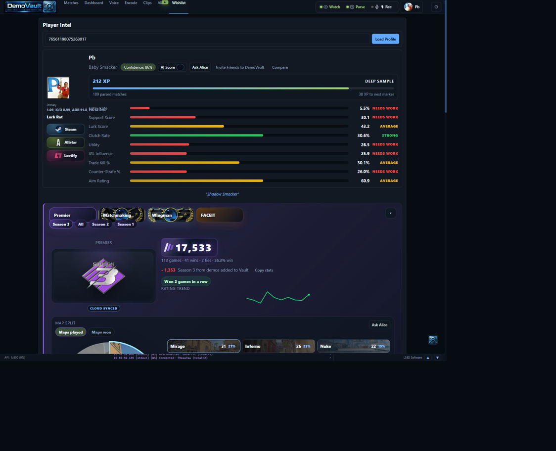 DemoVault profile wishlist tab