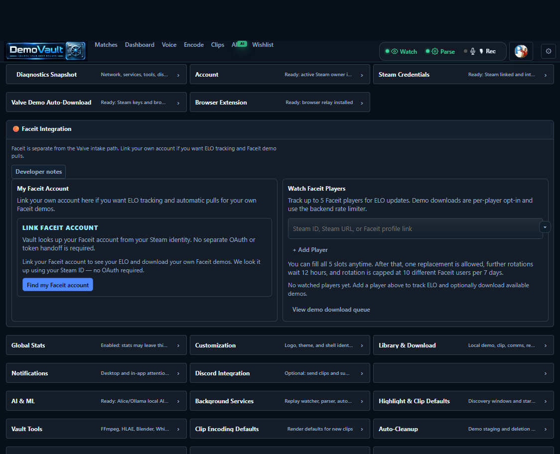 DemoVault Faceit settings
