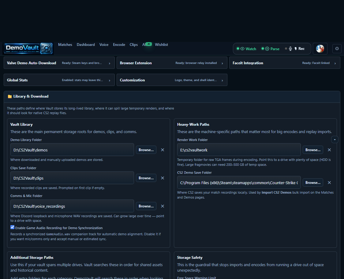 DemoVault library settings