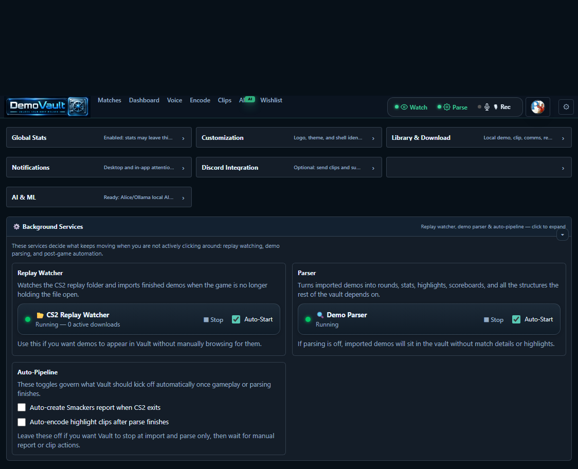 DemoVault service controls