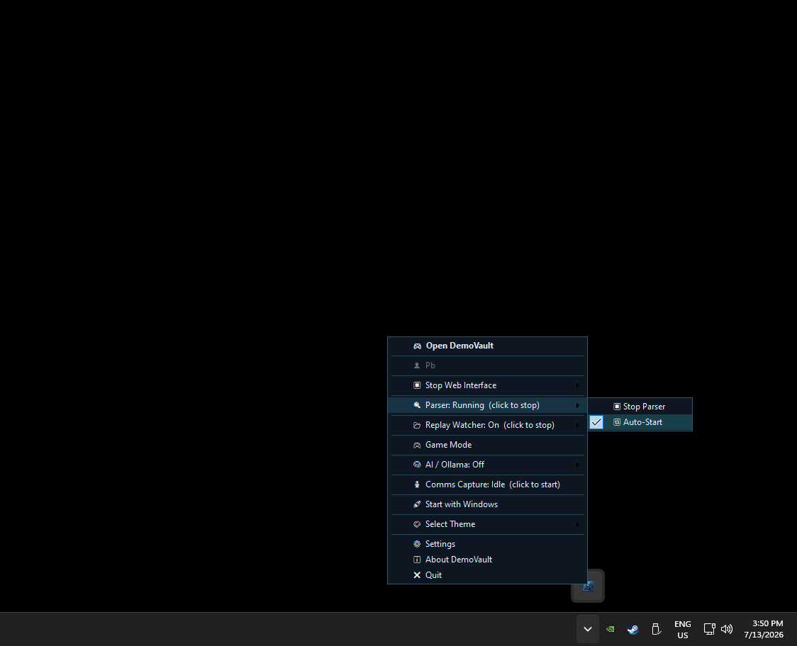 DemoVault diagnostics window